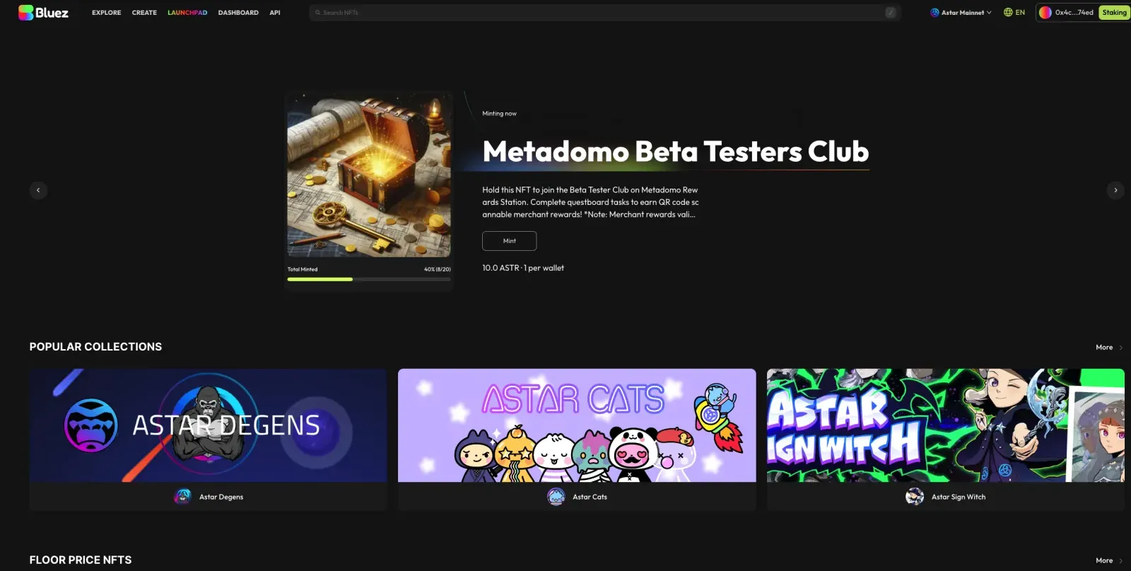 Bluez homepage with a featured collection and popular collections